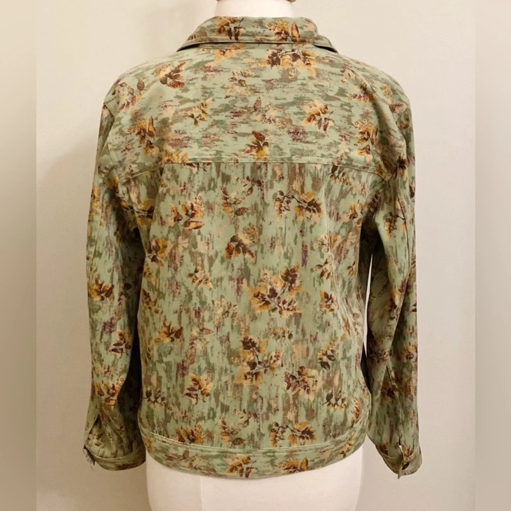 Christopher & Banks Stretch Green Brown Leaf L Cottagecore Grandma Chic Jacket